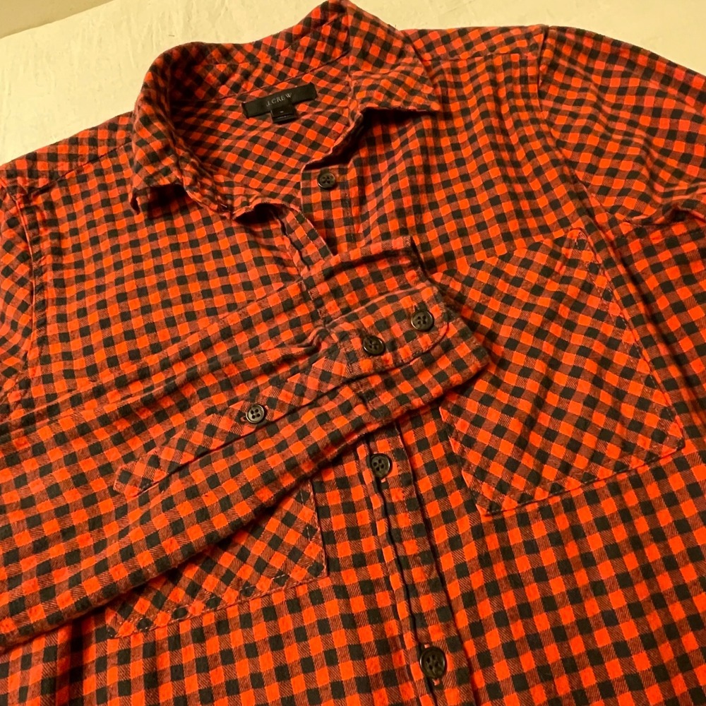 J. Crew Womens Size 0 Plaid‎ Button Down Long Sleeve Shirt Checkered Red